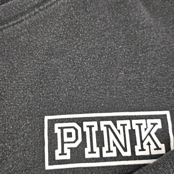 VS PINK VICTORIA'S SECRET BLACK PULLOVER SWEATSHIRT STRIPED SLEEVES SIZE MEDIUM - Picture 10 of 10